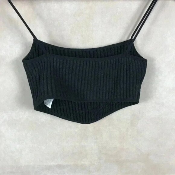 ZARA Rib Knit Spaghetti Strap Crop Top Black Size Medium - Picture 6 of 12
